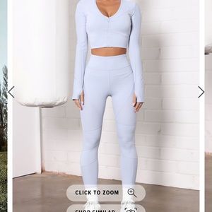 Light blue tight fitting exercise two piece set